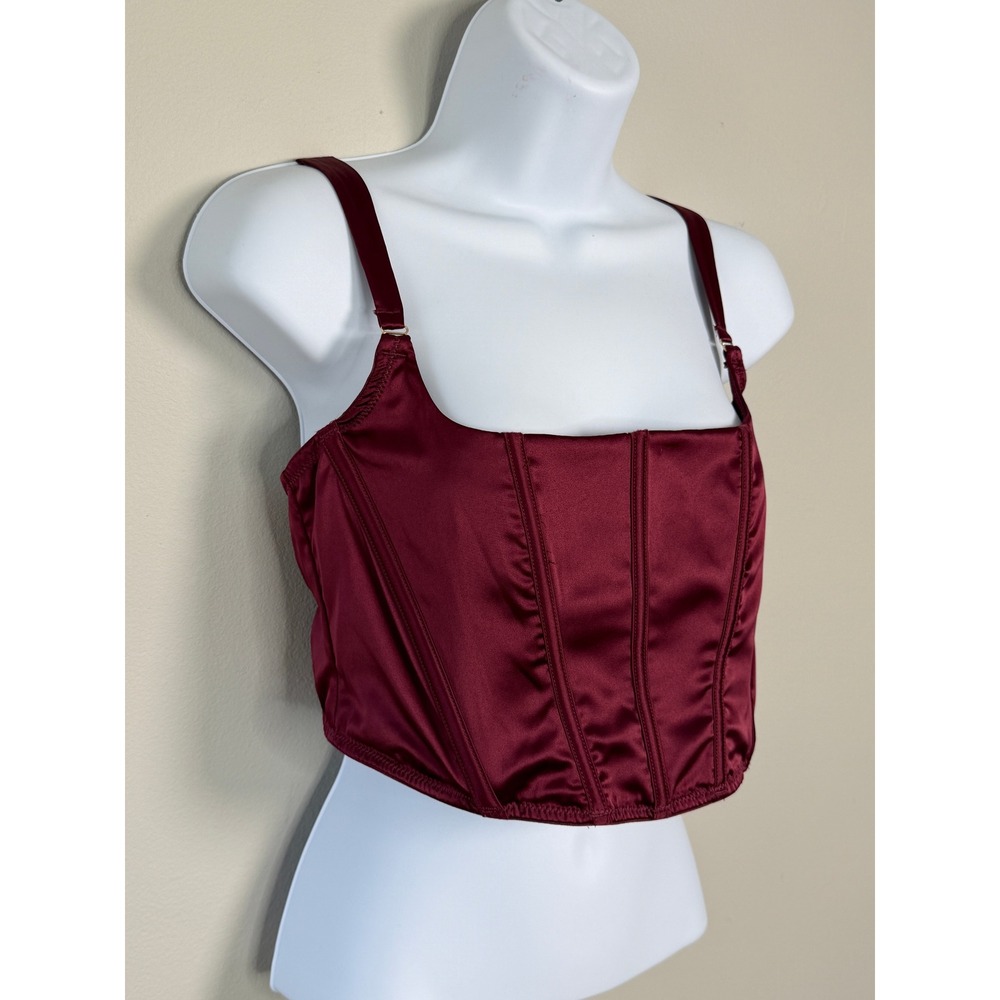Auden Corset Top Women L Burgundy Satin Boned Square Neck Regencycore Party - Picture 2 of 10